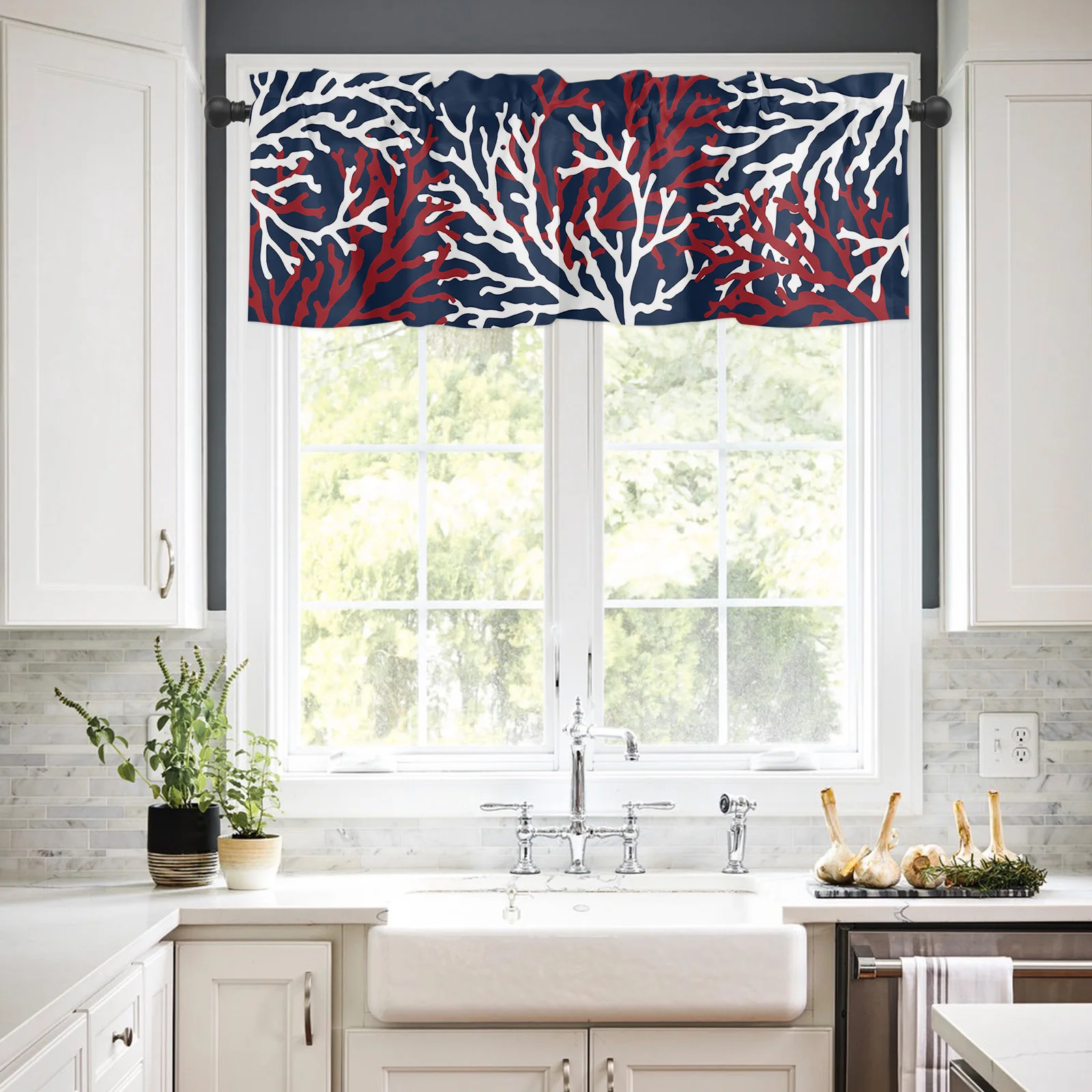 ZEDLIYU Valances for Windows Kitchen Living Room Small Window Valance Coral 1 Panel, 54 x 18 Inch