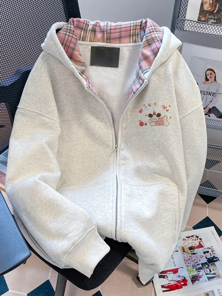 

2025 Новый американский ретро клетчатый милый дэт, женский осенне-зимний цветной блузкий свитшот с капюшоном, открытый кардиган