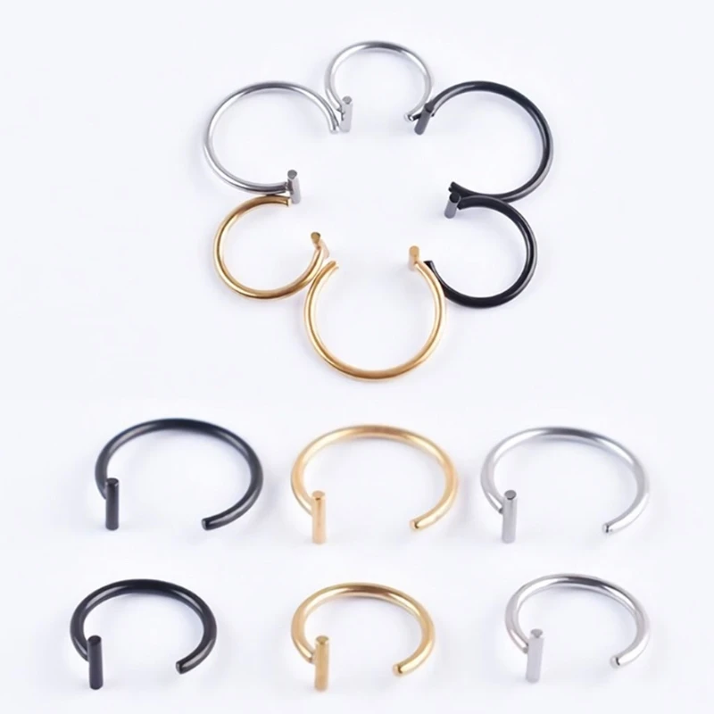 5 Pcs Fake Piercing Stud Set Ear Lip Nose Rings Fake Diaphragm Clip with Perforated Lip Hoop Body Jewelry Gifts