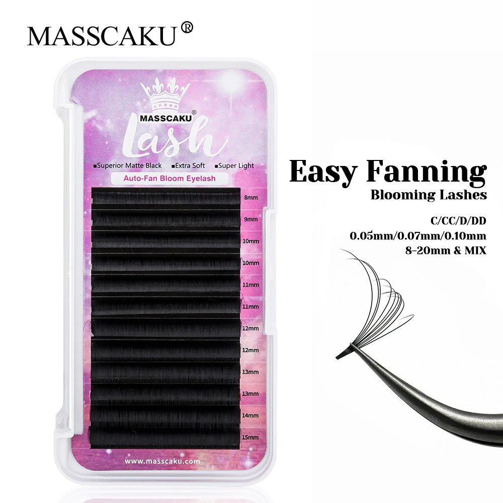 

MASSCAKU C D Curl Natural Looks Long-lasting Easy Fanning Lashes Individual 3D Effect One Second Blooming Lash for Beauty Salon