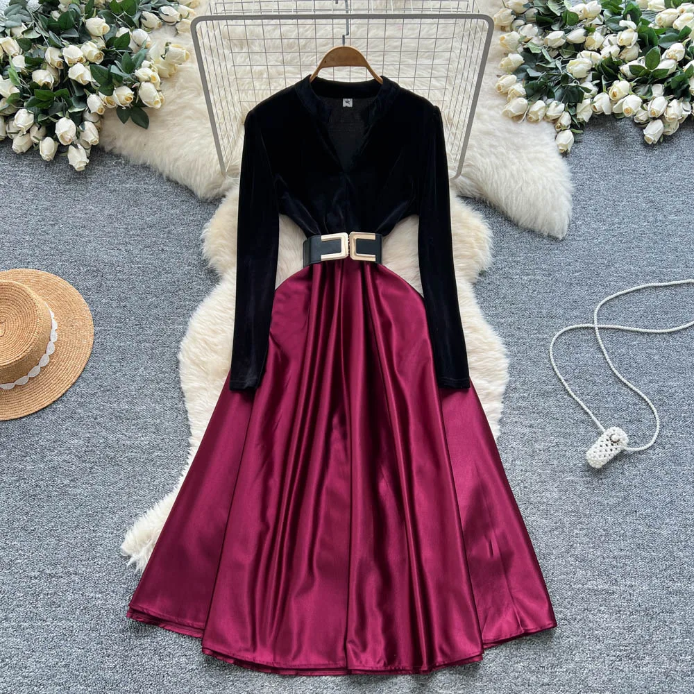

Dress Women Long Dresses A Line Vestidos High Waist Y2k Streetwear Round Neck Elegant Splice Party Night Work Autumn Winter