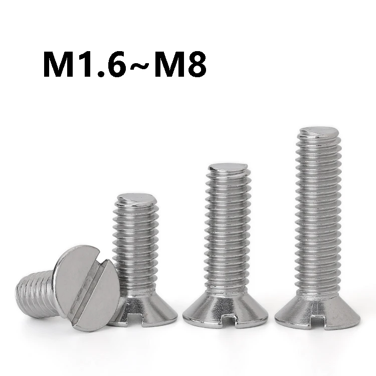 2~20Pcs 304 Stainless Steel Slotted Flat Countersunk Head Screw Bolts M1.6 M2 M2.5 M4 M5 M6 M8 Flat Head Slotted Bolts