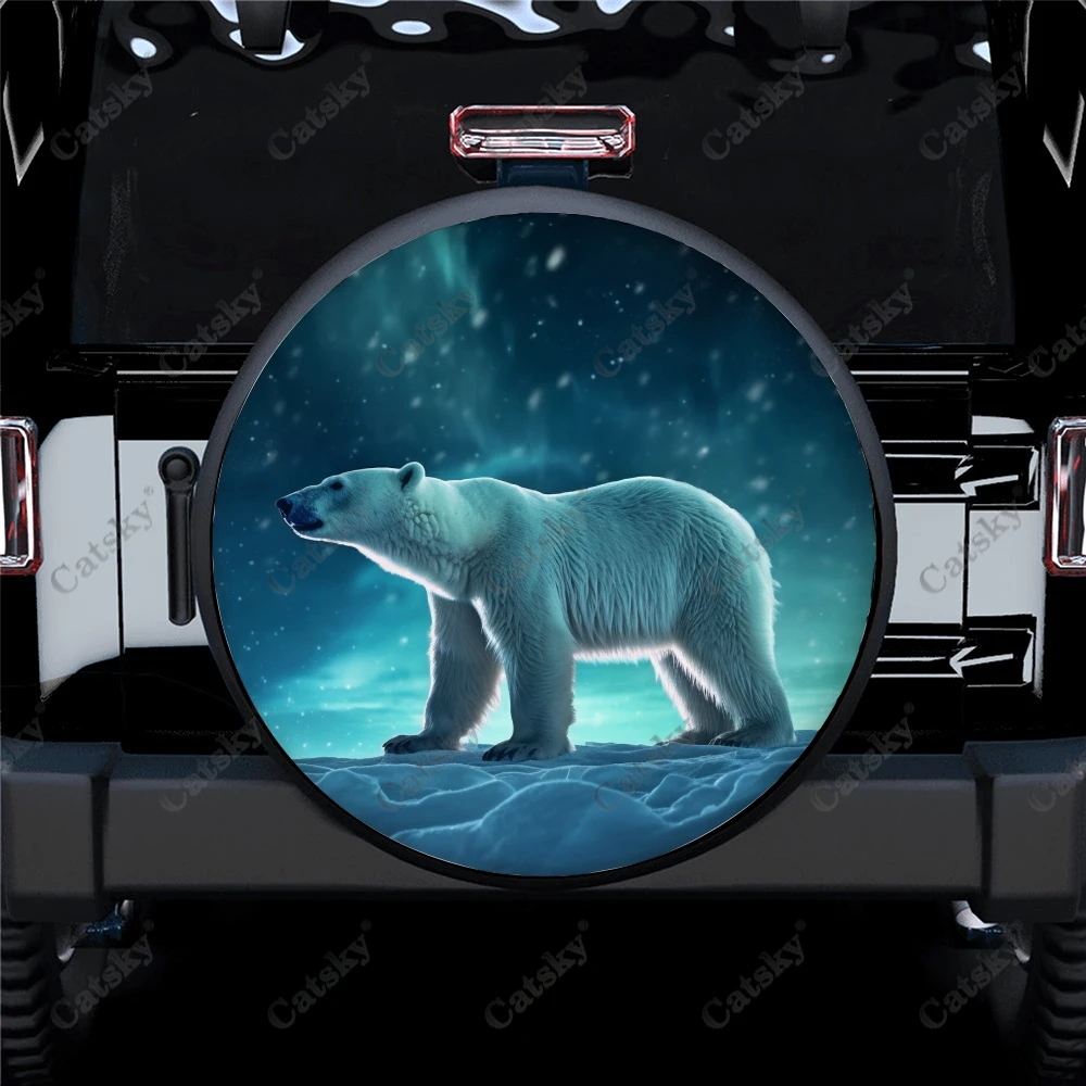 Polar Bear in Ice And Snow Pattern Polyester Universal Spare Wheel Tire Cover Wheel Covers for Trailer RV SUV Truck Camper