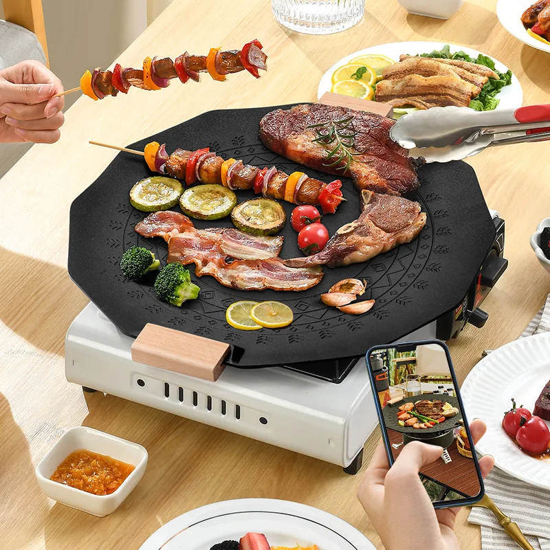 Portable Maifan Stone Barbecue Plate, Non-stick & Smokeless, Korean Style, Dual-use for Induction Cooker and Gas Stove