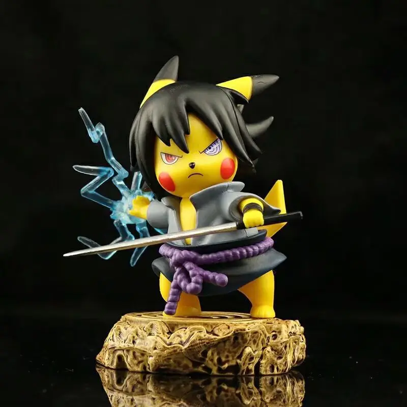 10cm Anime Character Pikachu Cosplay Uchiha Sasuke Action Figure PVC Statue Collection Decoration Model Toy Gift Ornaments
