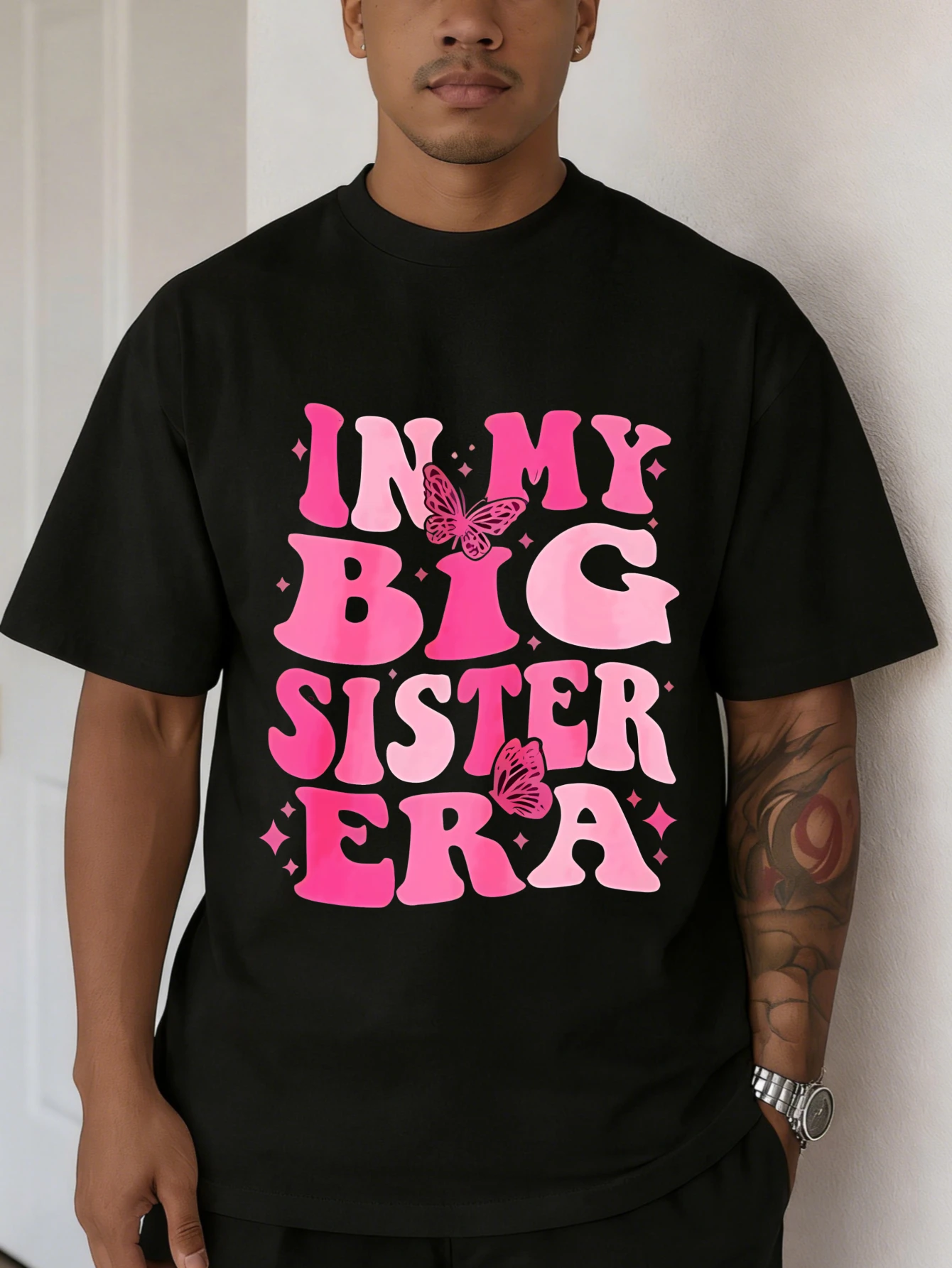 

Mens Oversized Cotton Printed T Shirt In My Big Sister Era Y2K Funny Graphic Summer Casual Gift for Him