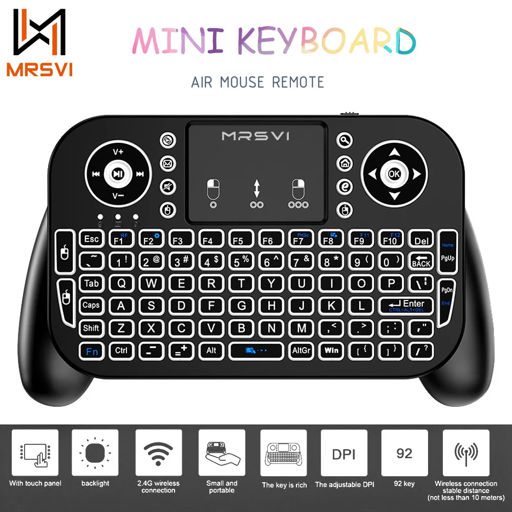 

MRSVI V8 Mini Keyboard Bluetooth + 2.4G Remote Control Touchpad Mouse Backlit Combo for Android TV Box/Laptop Window OS