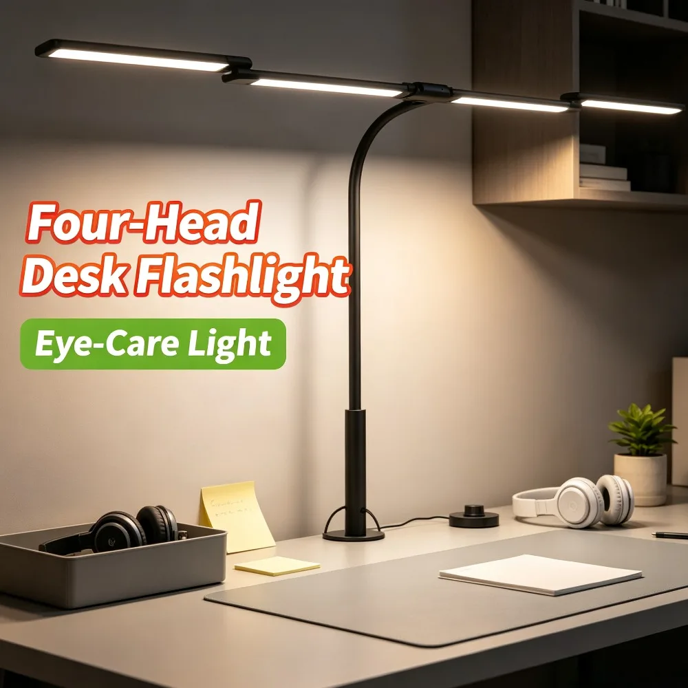 4‑Fold Damping Switch Clip‑on Desk Flashlight USB Rechargeable LED Eye‑Care Torch for Study Work Computer Screen Desktop Lamp