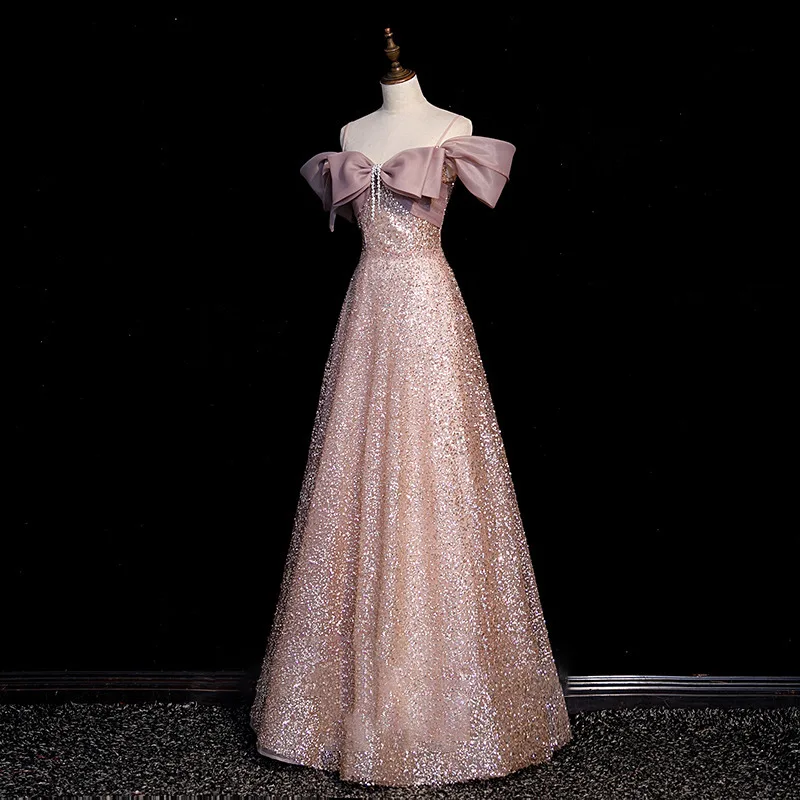 

One Shoulder Evening Dress for Women 2025 New Toast Dress, Bridal Host Long Dress, Light Luxury Art Exam Banquet Dress