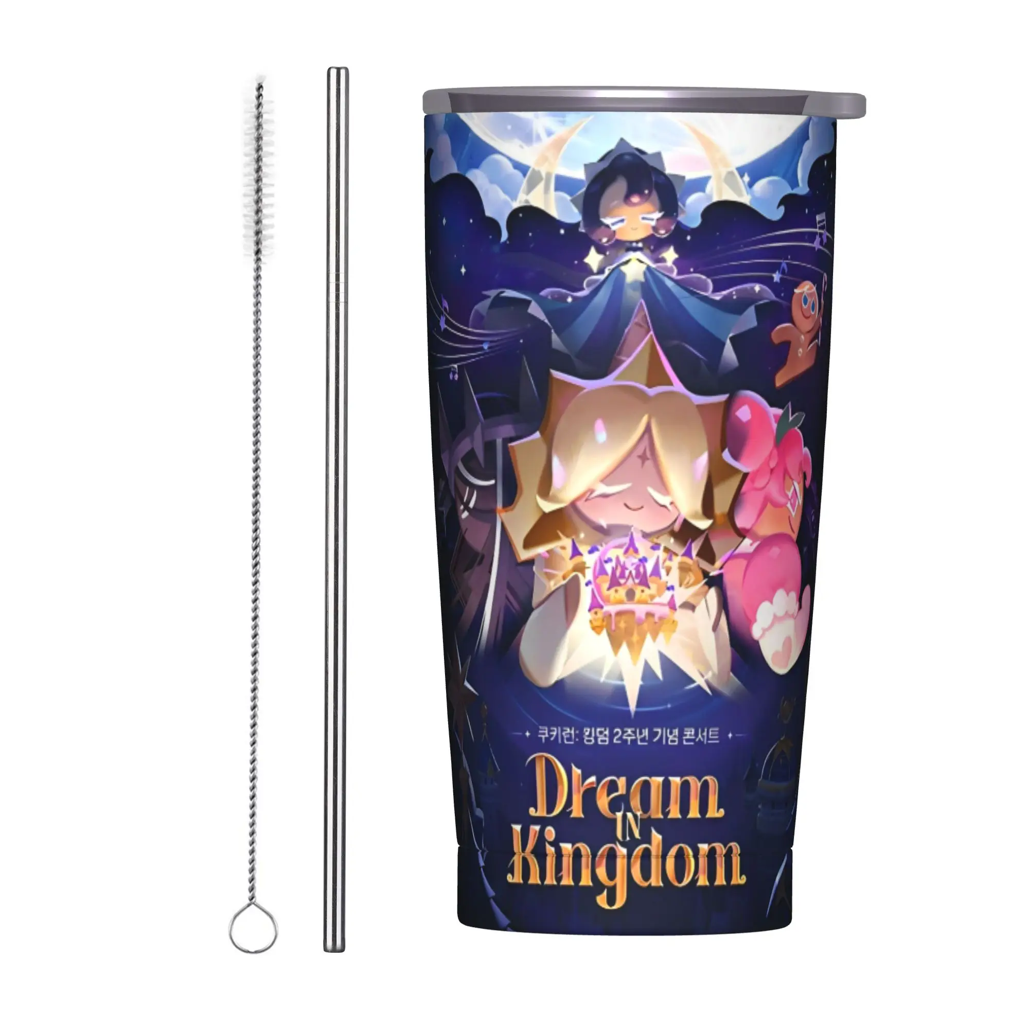 Cookie Run Kingdom Insulated Tumbler with Straws Lid Action Game Stainless Steel Thermal Mug Office Home Car Bottle Cups, 20oz