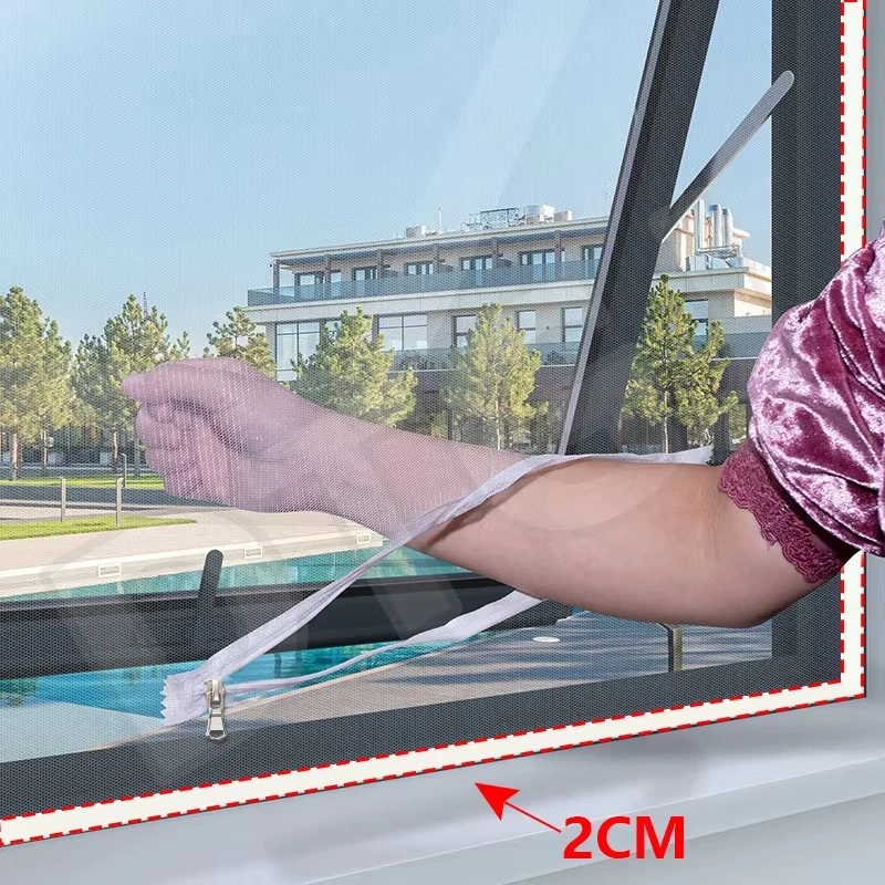 Window Mosquito Net Screen With Zipper Custom Size White Window Net Invisible Fiberglass Anti-Mosquito Mesh Tulle for Skylight