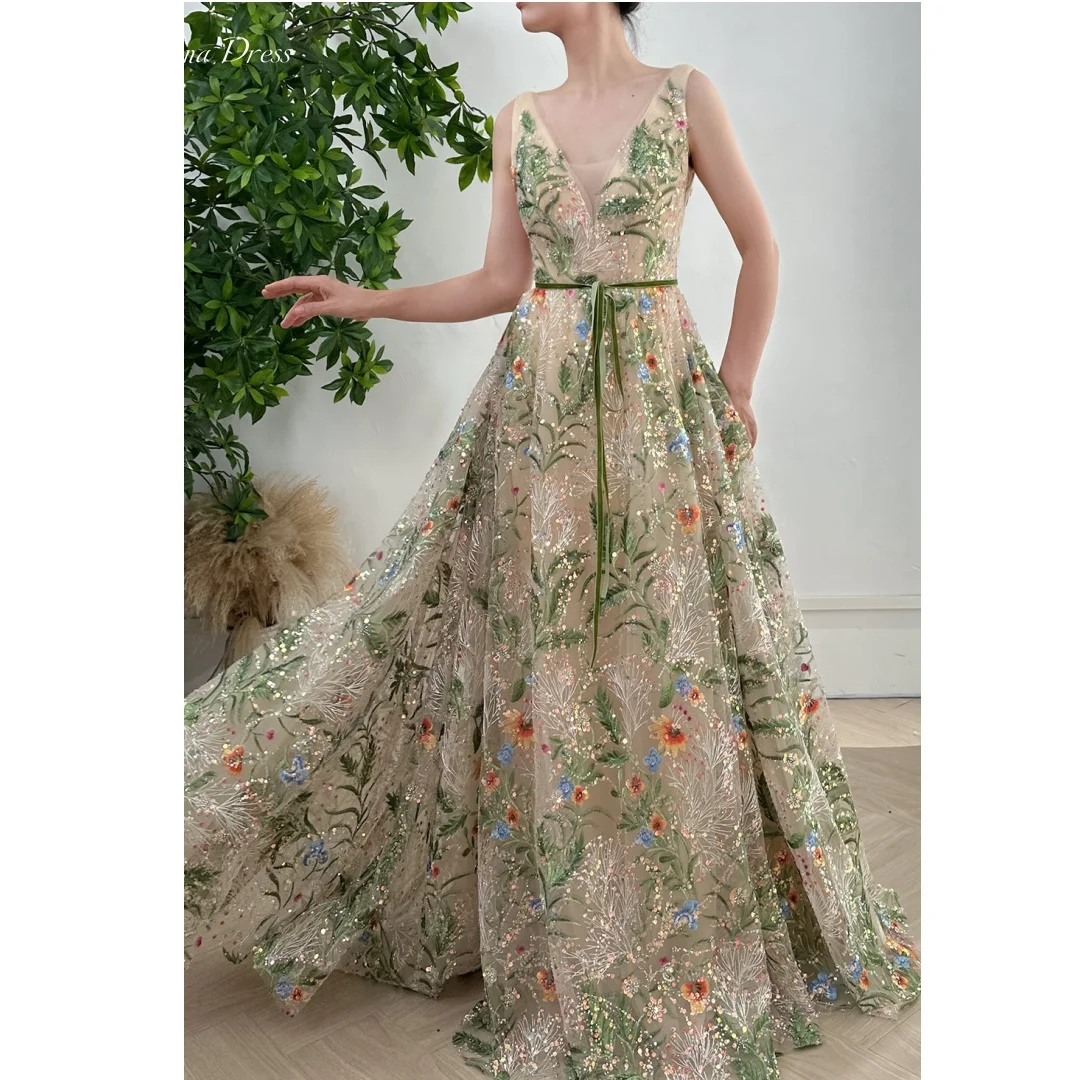 Anna Party Dress for Wedding Guest Dress Women V-neck Sleeveless Wedding Evening Dresses Woman Elegant A Line Long Skirt Prom