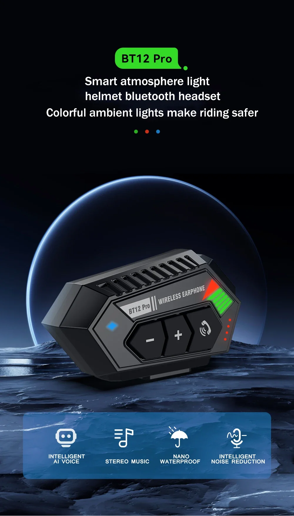 

BT12 pro Motorcycle Helmet Headset Handsfree call Kit Stereo Anti-interference Waterproof Music Player Speaker Wireless Earphone