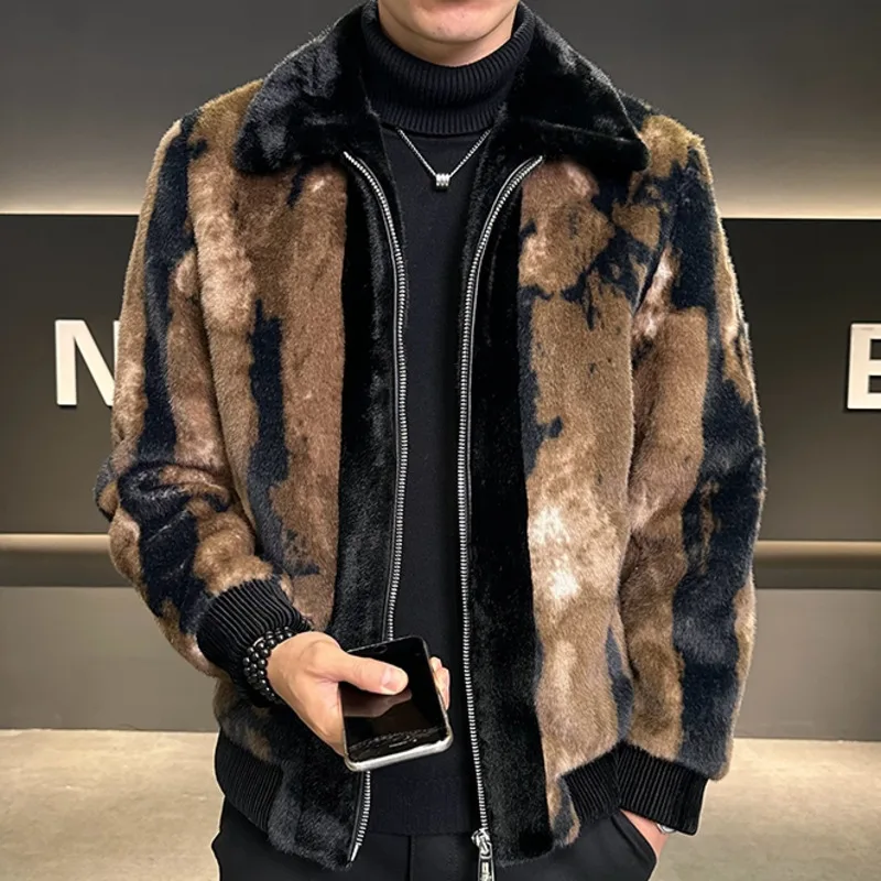 Winter Clothing Men's Faux Leather Jacket Men High Quality Gold Mink Fur Thick Woolen Fur Jacket Jaqueta De Couro Masculina