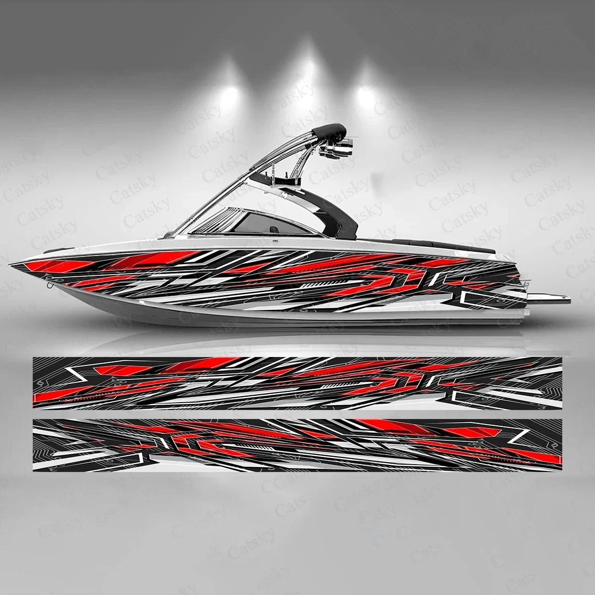 Red and Gray Arrow Stripes Boat Sticker Fashion Custom Fish Boat-Sticker Vinyl Waterproof Boat Wrap Graphic Boat Wrap Decal