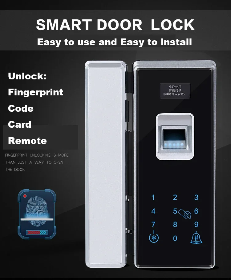 Classic style Smart digital fingerprint glass sliding door lock for glass door Single and  double door