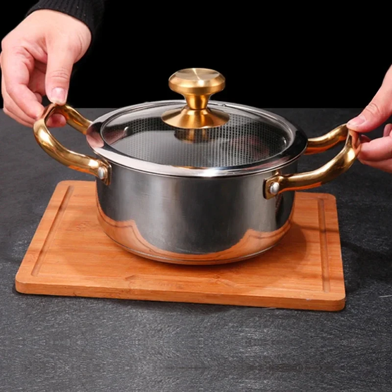 Induction Cooker Rinse Double Bottom Thickened Stainless Steel Soup Pot Korean Honeycomb Non Stick Small Hotpot