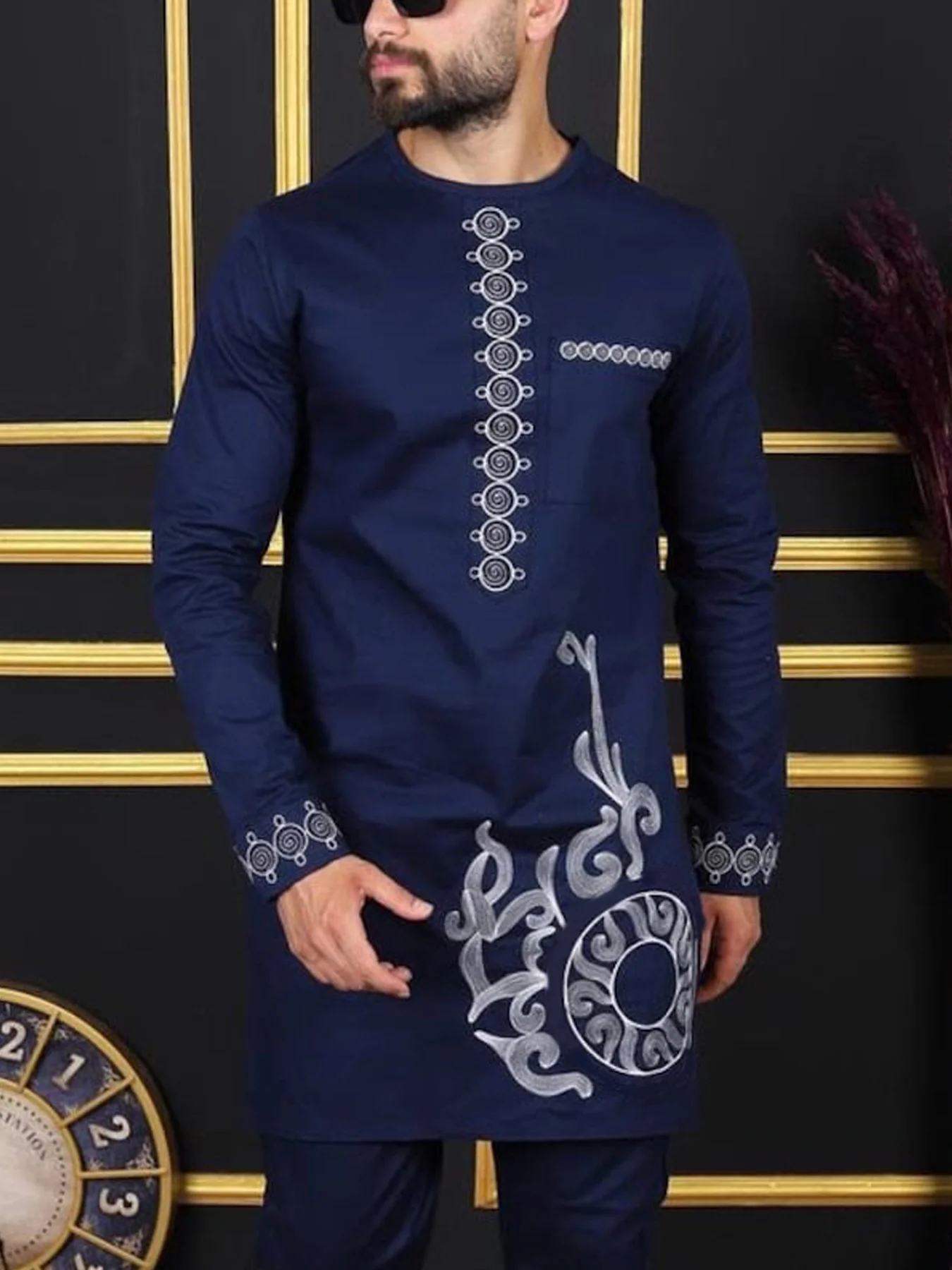 

2024 African Men'S Traditional Clothing Nigerian Kaftan Elegant Print Fabric Fashion Ethnic Trends Costumes Fashion Wear Suit