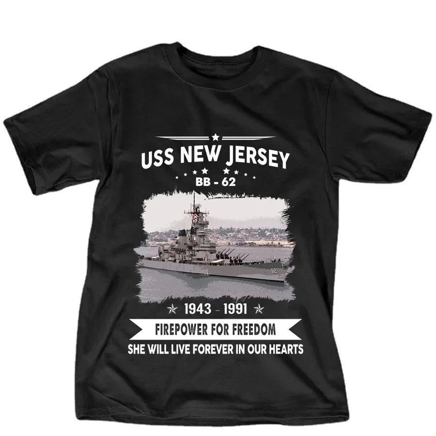 Summer Cotton Short Sleeve O-Neck MensPrinted  S-5xlNaval Veteran Proud,USS New Jersey BB 62 Battleship harajuku graphic cotton