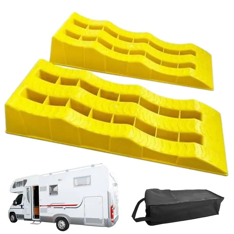 2pcs Portable Wheel Chock Heavy Duty Camper Leveling Blocks Lightweight Auto Threshold Ramp Wheel Chock Stoppers For Truck RV