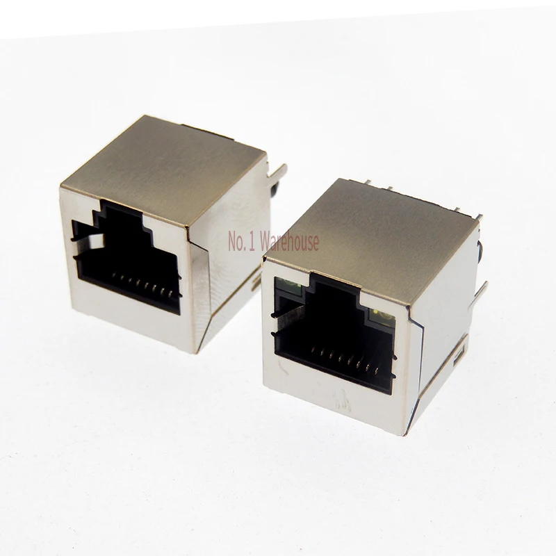 5pcs RJ45 Shielded Network Socket With Lamp LED Crystal Head Interface Network port 8P8C Copper Shell Vertical 180 Degrees