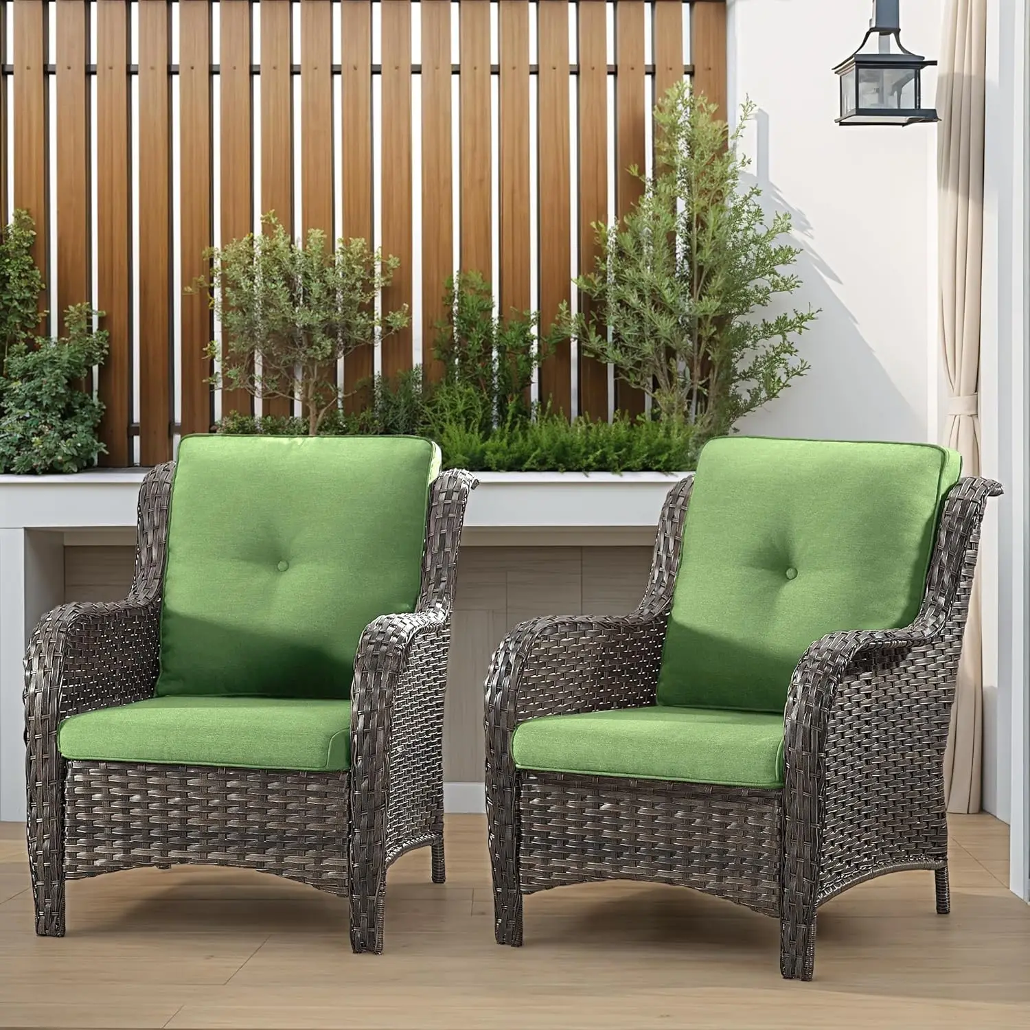 Chairs Set of 2 Patio Rattan Dining Chairs with 3.5-inch Seat Cushions High Back and Curved Armrest for Garden