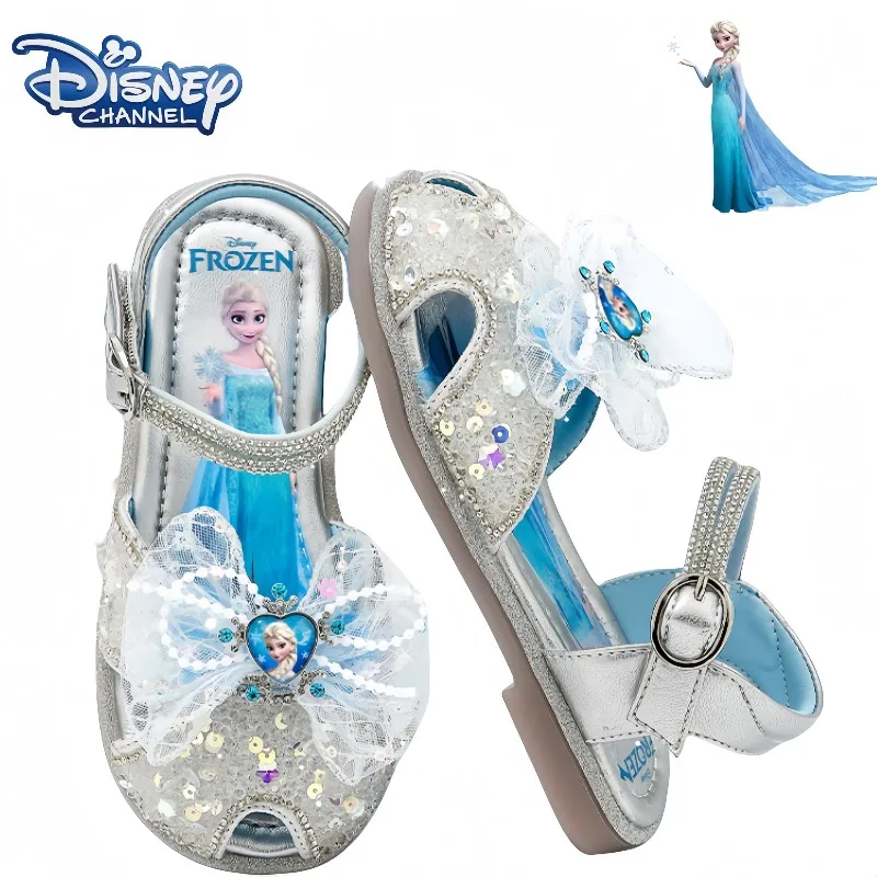 

Disney Elsa Princess Shoes Cute Cartoon Personality Summer New Kids Little Girl Soft Sole Fashion Crystal Sandals Holiday Gift