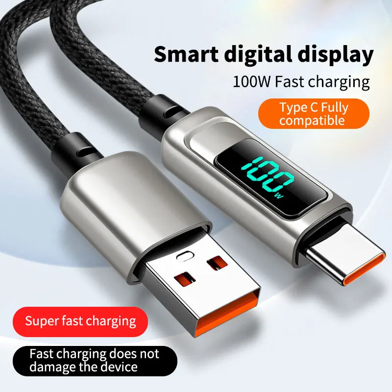 

USB A to Type C LED Display Charger Cable,480Mbps Data Transfer Fast Charging Cord with for iPhone 17/16,Sumsung Galaxy S23/S22