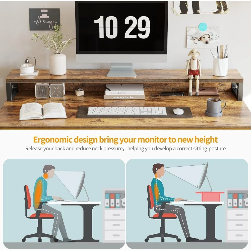 CubiCubi Computer Desk with Keyboard Tray, 47 Inch Office Desk with Monitor Stand and Storage Shelves, Music Studio Desk