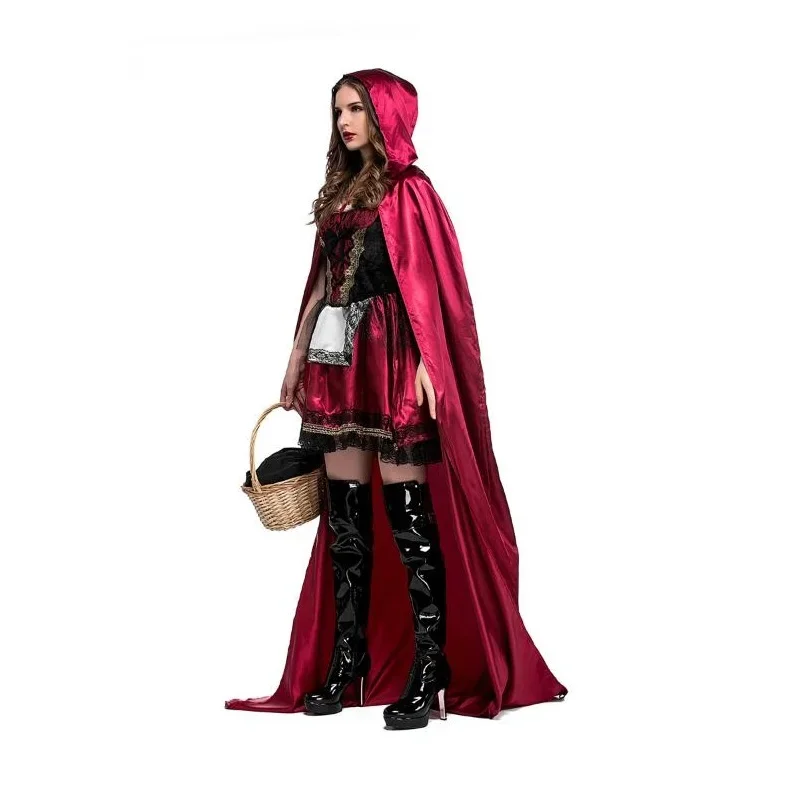 Dolce Cappuccetto Rosso Costume di Halloween Carnevale in maschera Vestito operato Cosplay Abito con berretto rosso con mantello