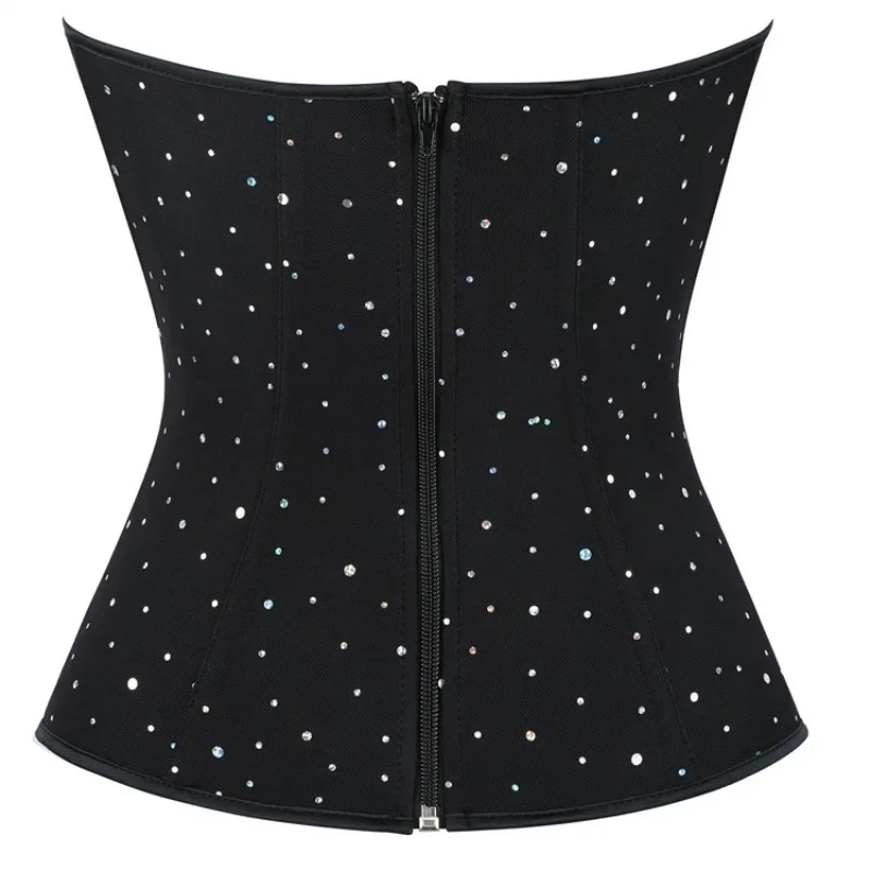 Corset Top Plus Size Women Bustier Overbust Sexy Zipper Push Up Corselet Fashion Rhinestone Costume