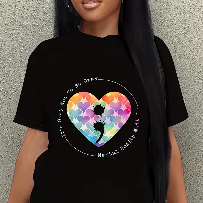 Usa Semicolon Heart Suicide Prevention Mental Health Awareness Women's Plus Size T-Shirt 100% Cotton 220g