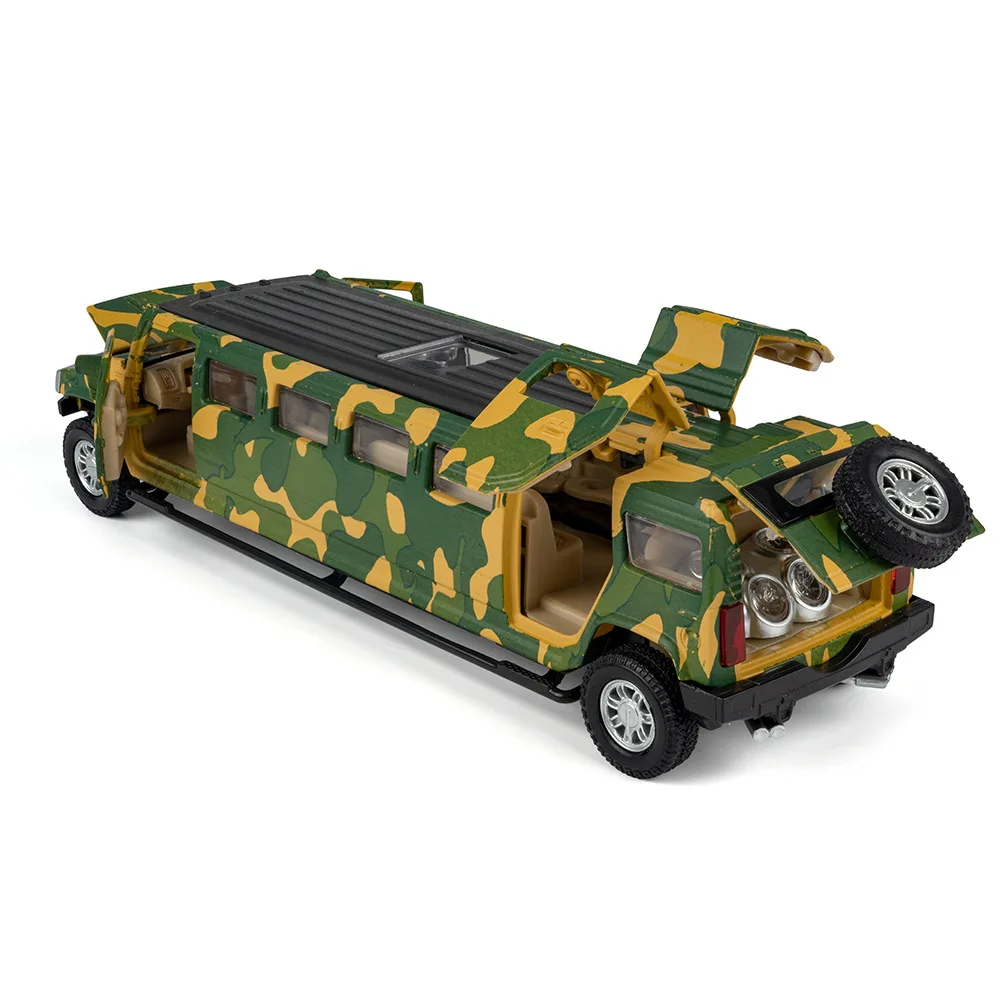 Simulação 1:32 alongado Hanma camuflagem militar liga modelo de carro ornamento brinquedo entrega em lote