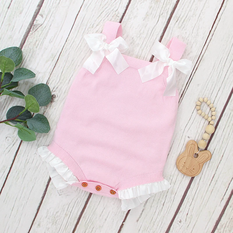 Newborn Baby Bodysuits Spring Autumn Solid Sleeveless Knitting Infant Boys Girls Strap Onesie Outfits One Piece Toddler Clothing