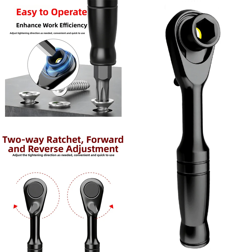 Compact 1/4 Inch Drive Ratchet Wrench with 72 Tooth Gear Design and Reversible Lever for Tightening and Loosening Tasks