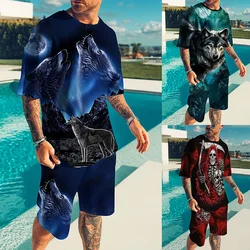 2024 New Men's Suit Summer Casual Breathable Refreshing Suit Printed 3D Wolf Oversized Men's Loose Top Fashion Short Sleeves