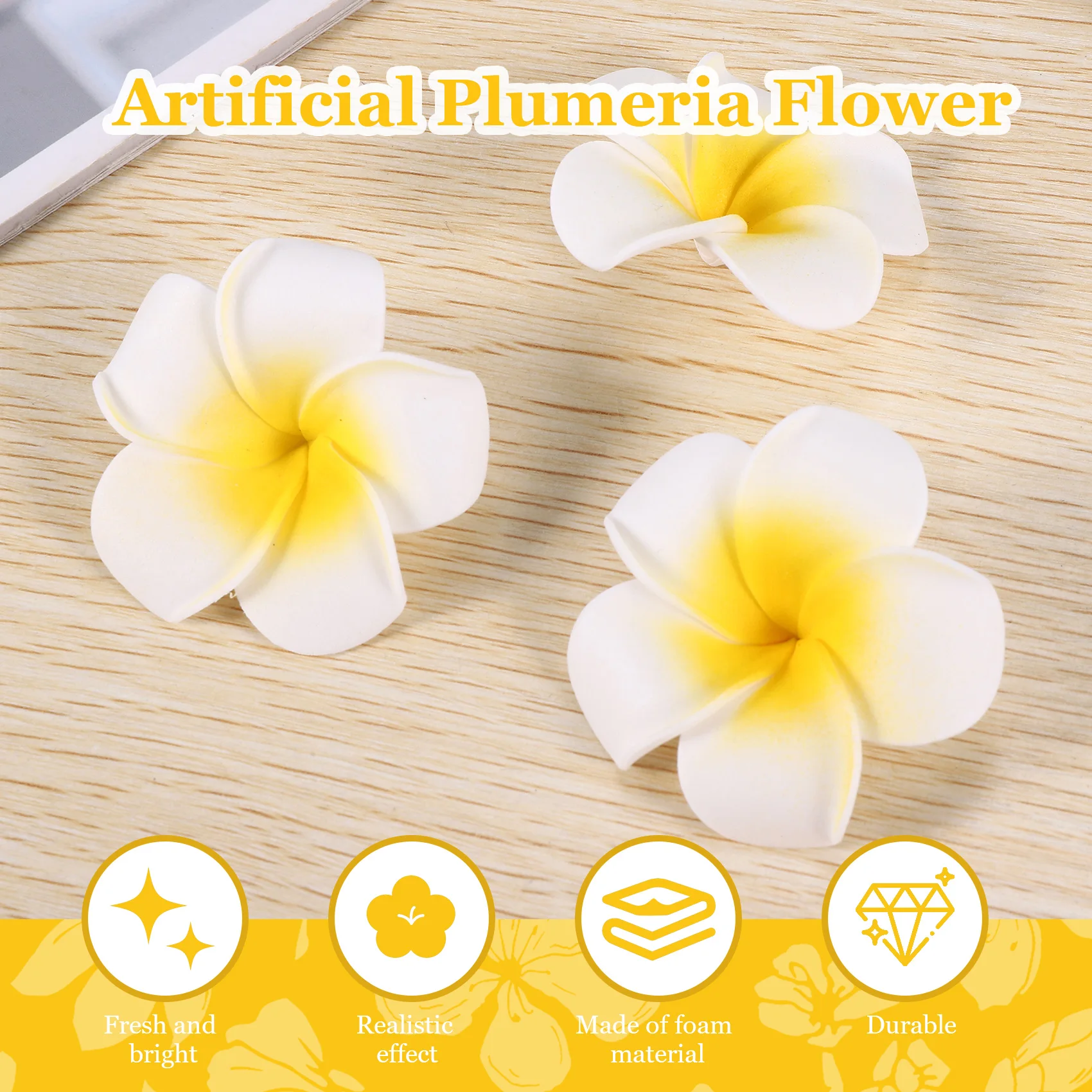 ดอกไม้ปลอม Hawaiian Frangipani ทำจากโฟมสีขาว100ชิ้นหมวกคลุมผมแบบ DIY ของตกแต่งงานแต่งงาน5ซม.