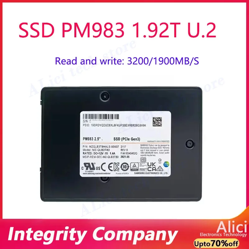 

Original PM983/PM983A 1.92T 960G U.2 NVMe enterprise-level PCIE3.0 solid-state Drive SSD 2.5 inches FOr Samsung
