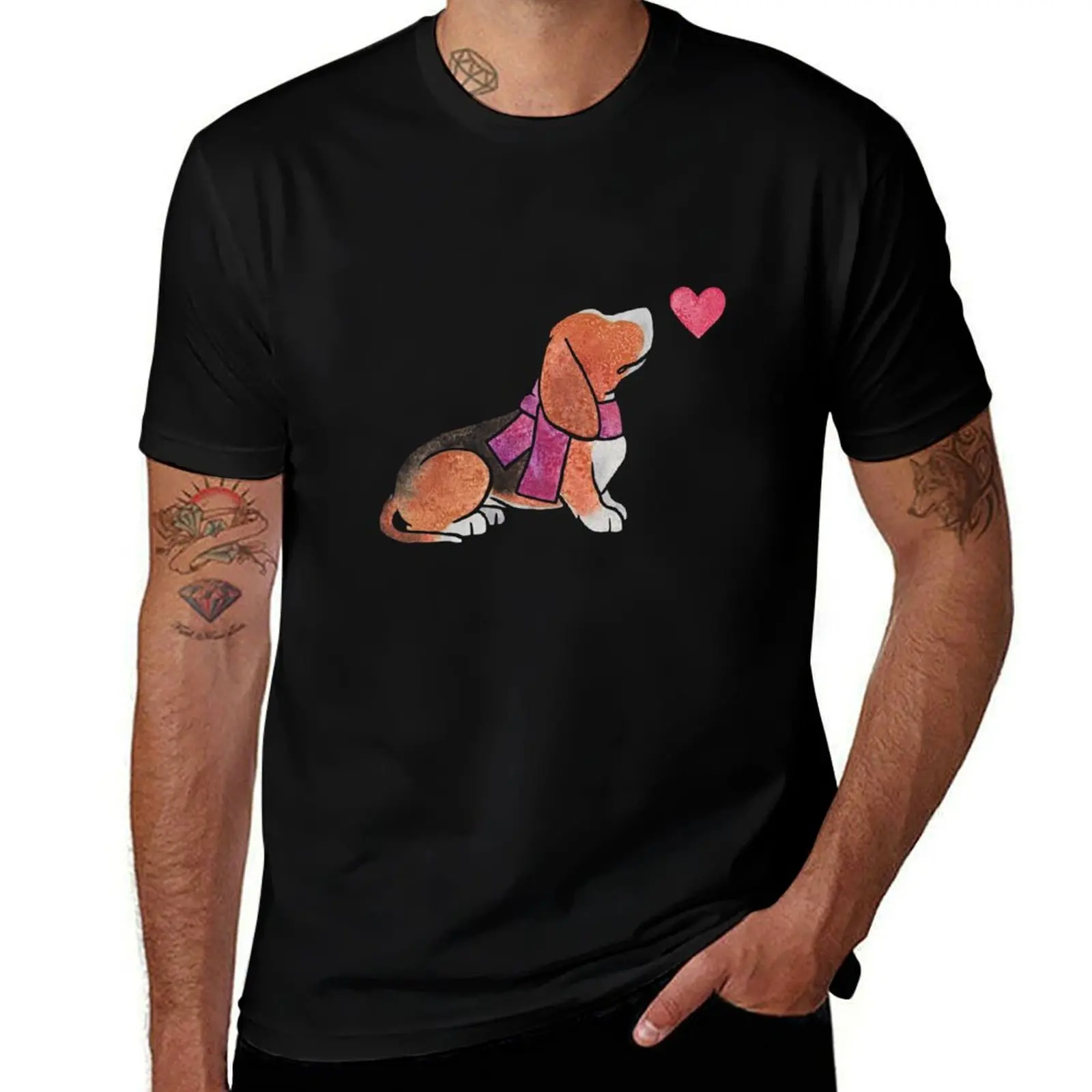 Watercolour Basset Hound T-Shirt Big and Tall Solid Color T-Shirt