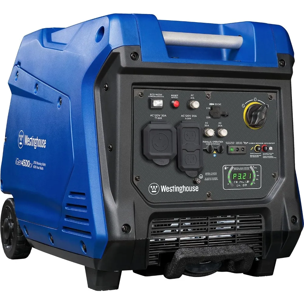 4500 Peak Watt Super Quiet Portable Inverter Generator, Wheel & Handle Kit, RV Ready 30A Outlet, Gas Powered, CO Sensor