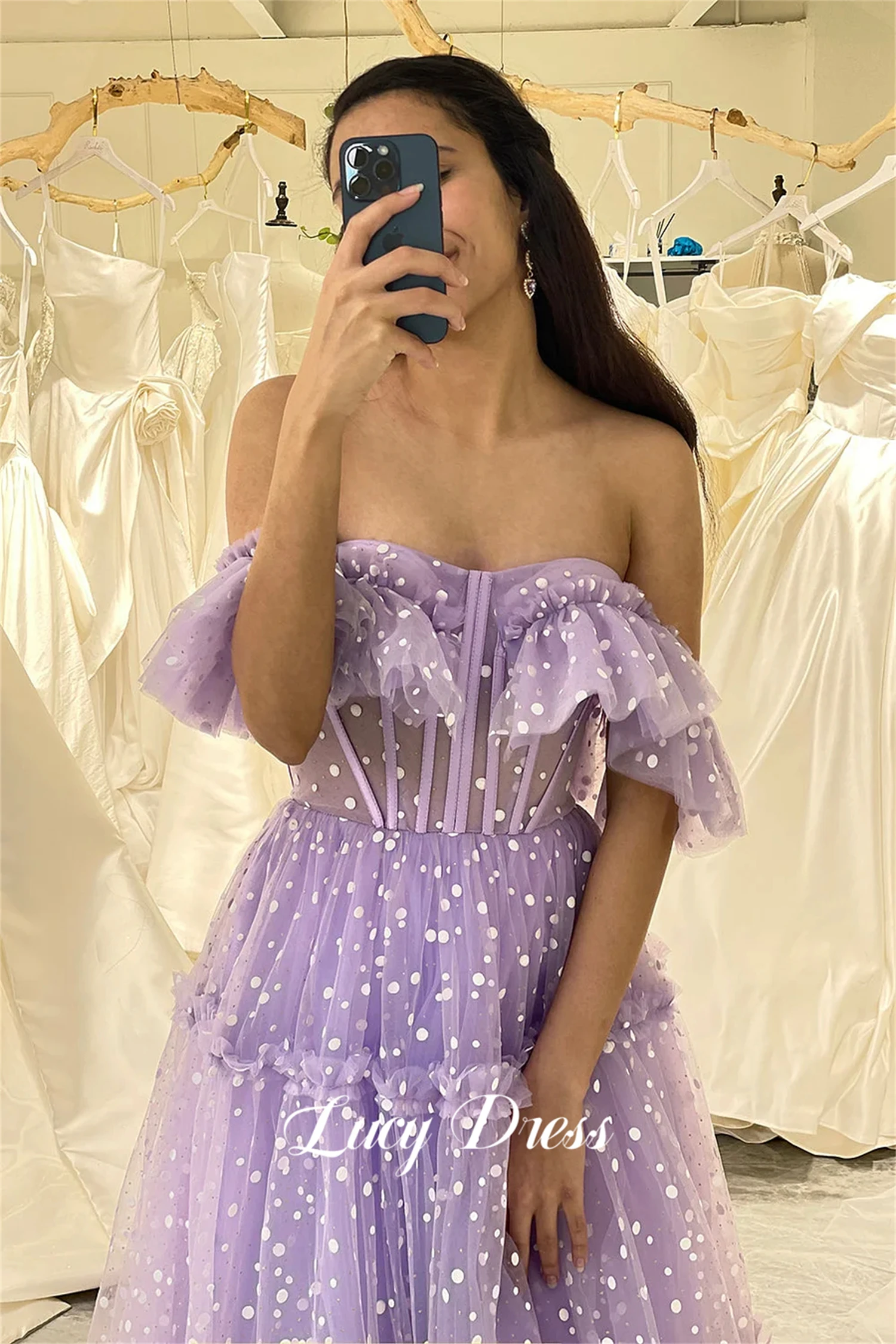 

Lucy Party Dress Purple Shiny Mesh Wedding Layered Ball Gown New in Dresses Graduation Womens Luxury Evening 2024 Quinceanera