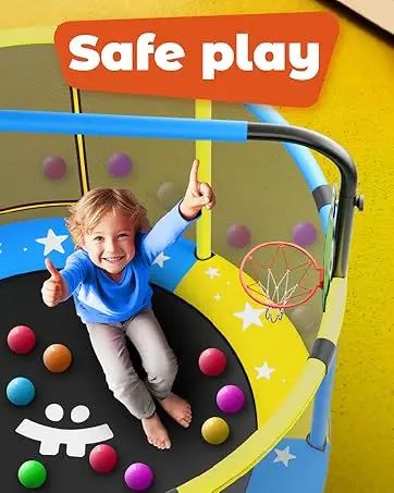 Description Picture 4 of item55” Toddler Trampoline Indoor & Outdoor Playset Ages 1-6, 5FT Kids Trampoline, Ultra Safe Mini Trampoline for Kids