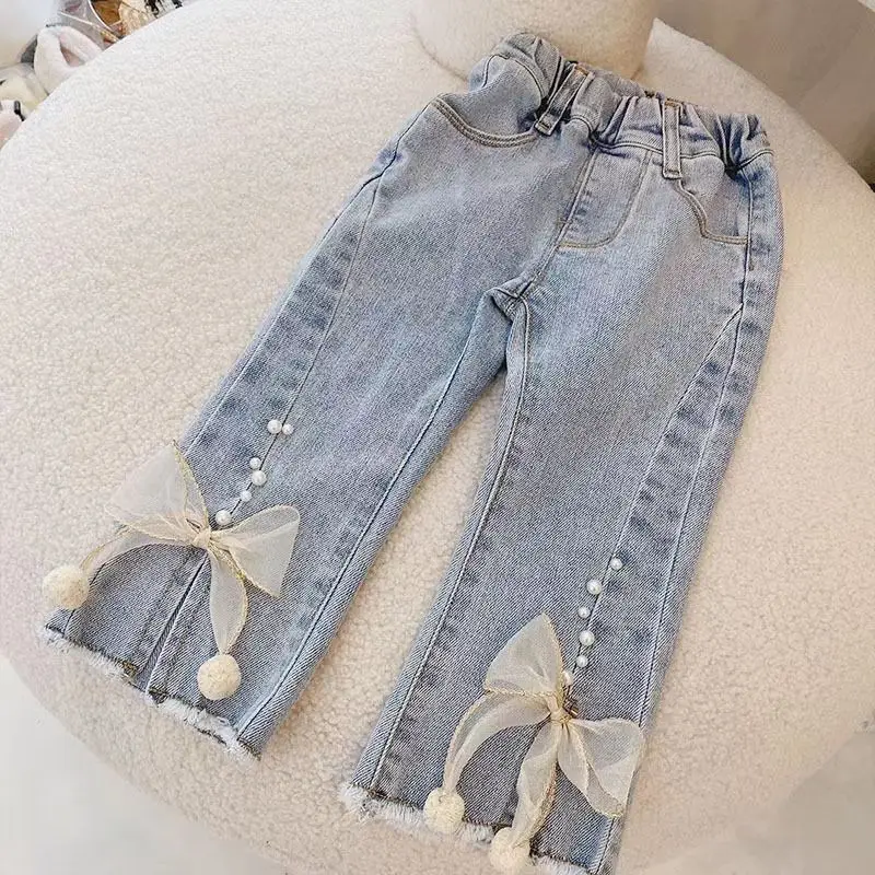 Kids Girls 2023 Spring and Autumn Jeans Children\'s Girls Winter Fashionable Korean Loose Wide Leg Pants Children\'s Long Pants