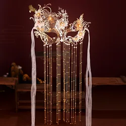 Long Tassel Face Veil with Mask Sparkling Crystal Hollow Headwear Hair Ornaments for Stage Performance School Ball