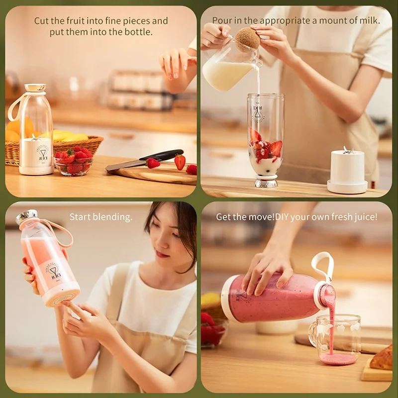 500ml Portable 2400mAh Wireless Fruit Mixers USB juicer Fresh Juice Bottle Blender Plus 6 Blades Food Milkshake Ice Crush Cup