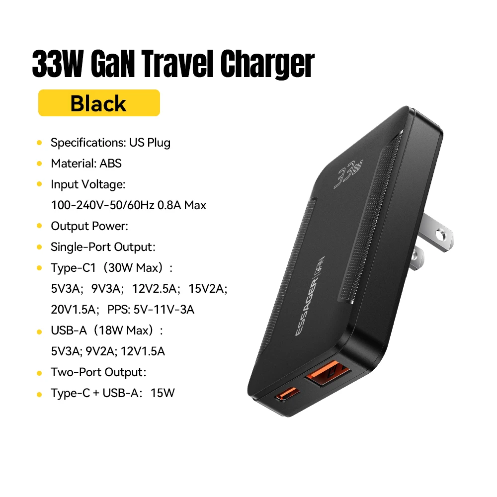Essager Ultraflaches 65W GaN Pro Reiseladegerät Quick Charge 4.0 PD3.0 Tragbares Typ-C Ladegerät für iPhone 17 16 15 Samsung MacBook Laptop