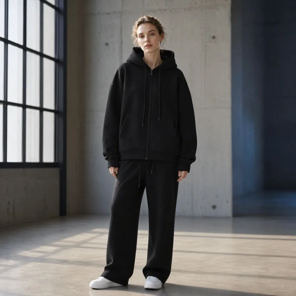 Einfacher, lockerer Oversize-Hoodie, Sweatshirt, einfarbiger Mantel, Streetwear, Hoodie mit Reißverschluss, schicke Kapuzenjacke, lässig – Detail 8