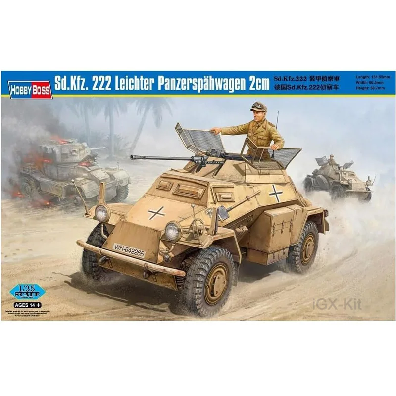 Hobbyboss 82442 1/35 Scale Sd Kfz 222 Leichter Panzerspähwagen 2cm Scout Car Vehicle Hobby Craft Toy Plastic Model Building Kit