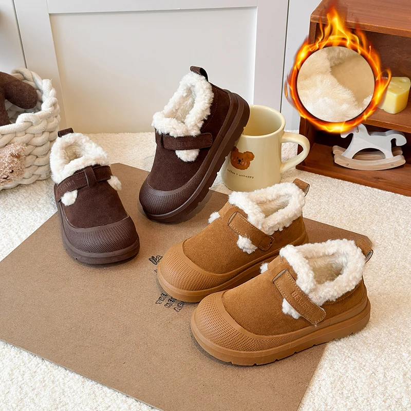

Зимняя детская обувь, повседневная обувь на плоской подошве, мягкие лоферы для девочек, модная удобная теплая плюшевая хлопковая детская обувь без шнуровки для девочек