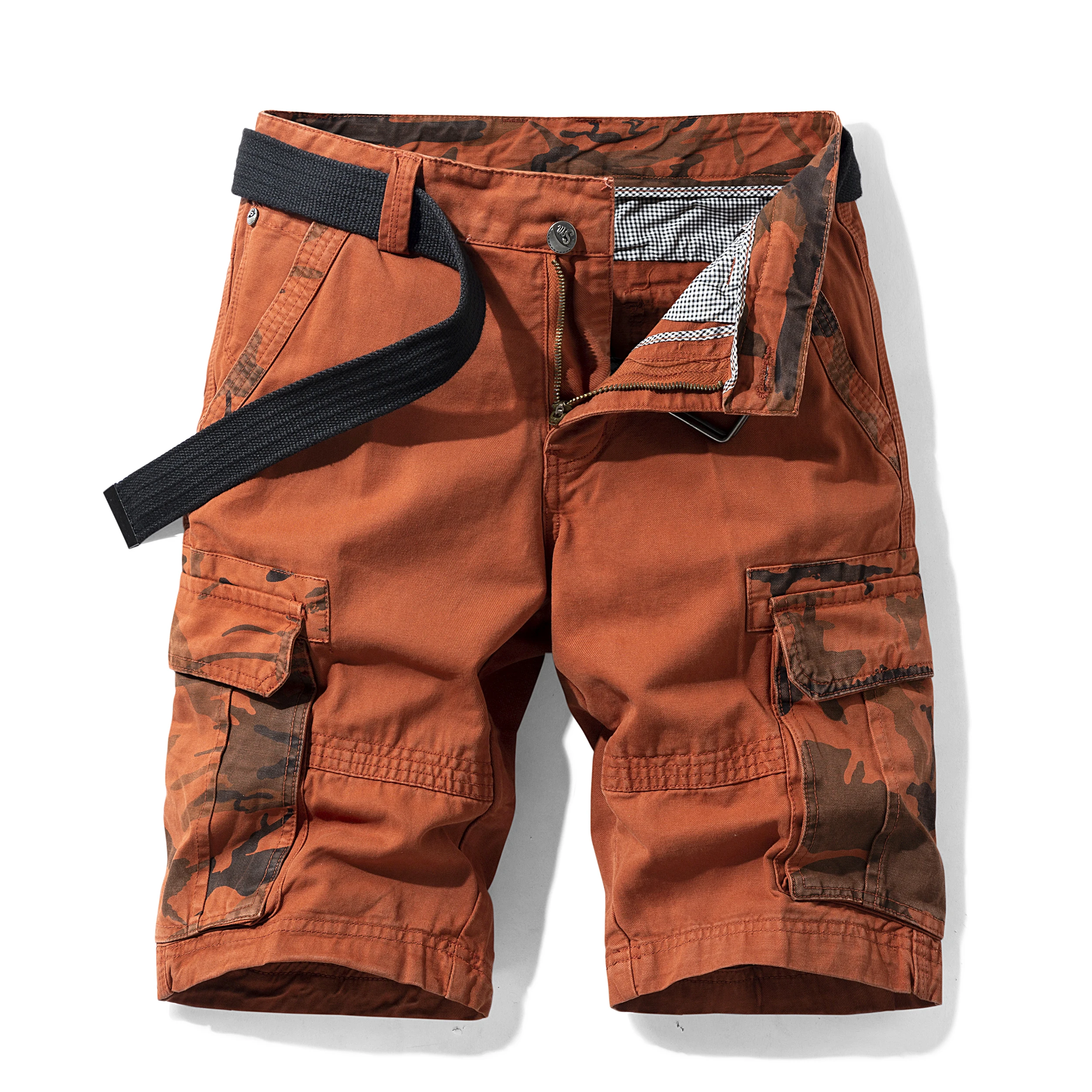 Men's Summer New Japanese Retro Camouflage Outdoor Street Cargo Shorts, Loose Knee-Length Shorts B2021